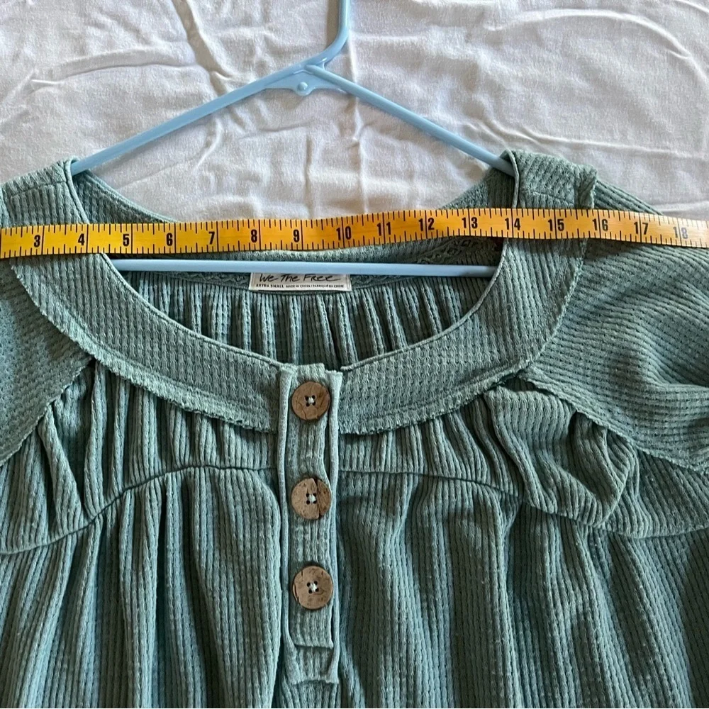 Free People We the Free Waffle Knit Henley Green Long Sleeve Size X-Small